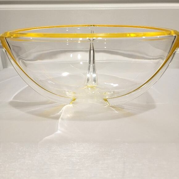 Art Deco German Crystal Bowl Volker Walther Home Decor Yellow Weighted Vintage - Picture 4 of 12